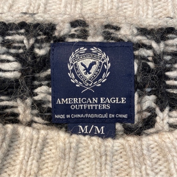 American Eagle Nordic Fair Isle Snowflake Wool Alpaca Sweater Size Medium - Picture 5 of 8